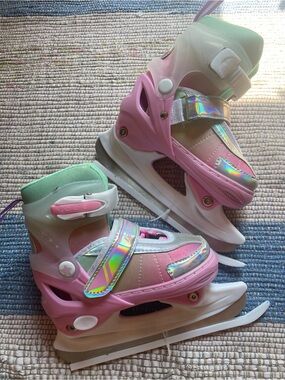 Kids Adjustable Pink and Mint Ice Skates